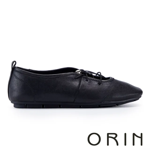 【ORIN】柔軟羊皮文青綁帶平底鞋 黑色