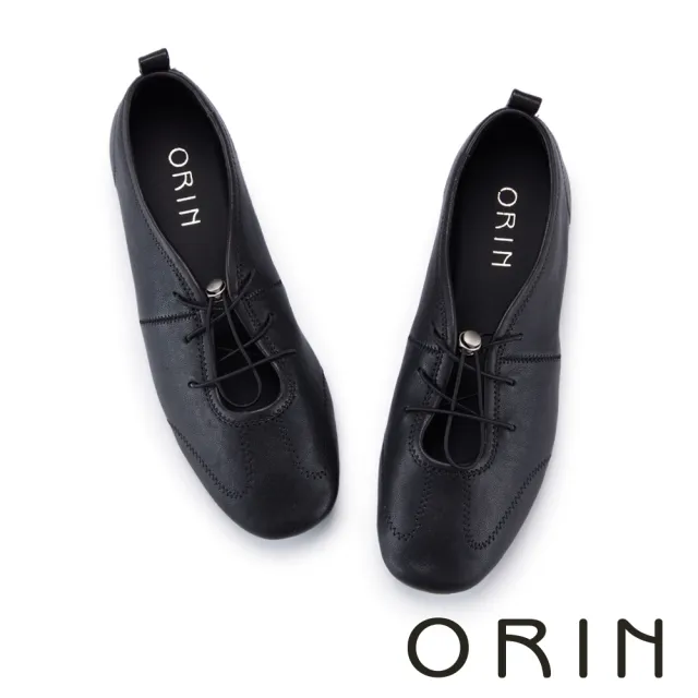 【ORIN】柔軟羊皮文青綁帶平底鞋 黑色