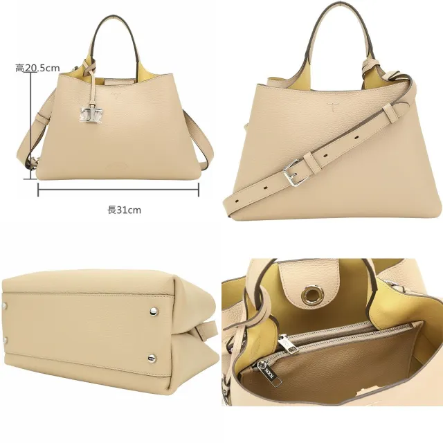 【TOD’S】APA 中型 T字吊飾 荔紋牛皮手提/肩背托特包(3色 兩用 義大利手工皮革)