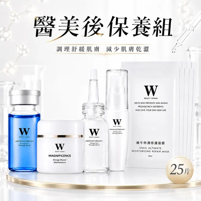 【W 修護保養】黃金密集七天修護4件組+蝸牛面膜25片 醫美後保養修護 保濕力優
