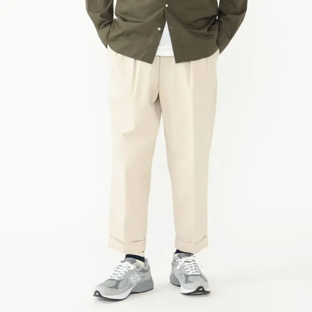 【BEAMS】官方旗艦館 BEAMS PLUS / 男裝 雙打摺 卡其 工裝褲