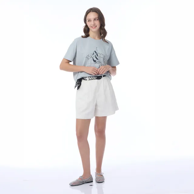 【NAUTICA】官方旗艦 女裝 高腰打褶休閒短褲-白色