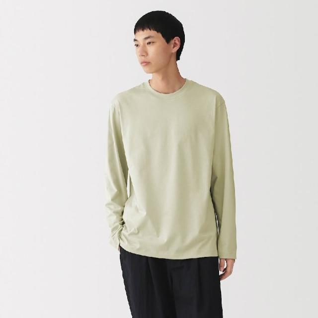 【MUJI 無印良品】男天竺圓領長袖T恤(白色/淺灰/黑色/淺綠/卡其綠/藍色/灰白)