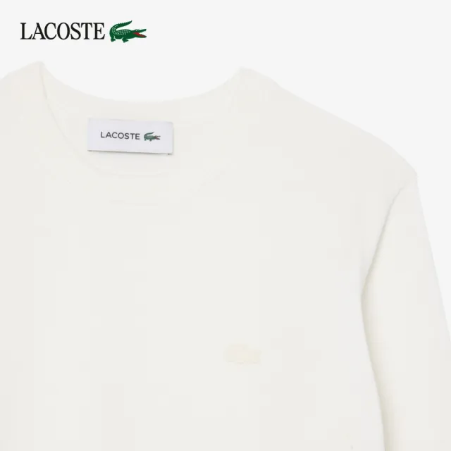 【LACOSTE】女款-3D立體針織圓領毛衣(白色)