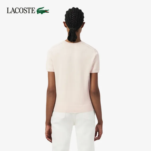 【LACOSTE】女款-3D立體針織短袖毛衣(粉紅色)