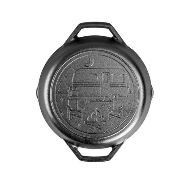 【LODGE】漫遊旅行家系列 美國製雙耳圓形鑄鐵煎鍋-夜幕營火-27cm (Wanderlust/鑄鐵煎盤/鑄鐵煎鍋/L8SKLWND)