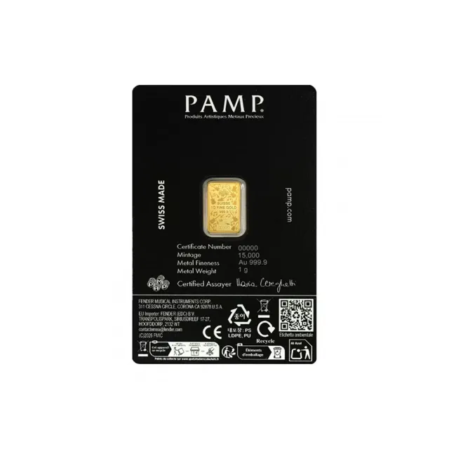 【Shiny 炫麗】PAMP Fender 80週年紀念金條1克(重量：1克)