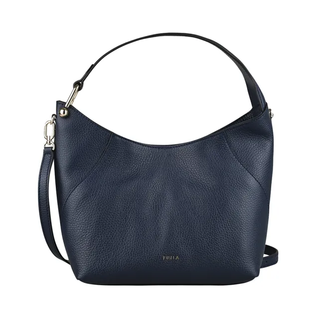 【FURLA 芙拉】FURLA精品粒面小牛皮弧形磁釦肩背斜背包(小/深藍)