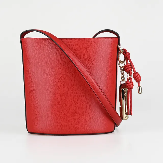 【FURLA 芙拉】FURLA精品小牛皮吊飾編織磁釦斜背水桶包(迷你/紅)