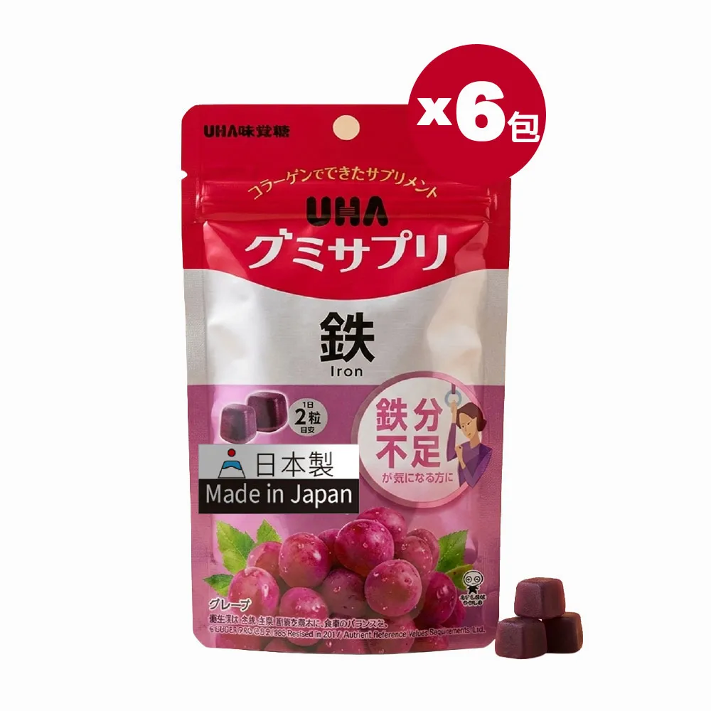 【UHA 味覺糖】鐵 軟糖120日(共6包)｜日本原裝進口、網路熱搜機能軟糖、22mg高鐵 膠原蛋白