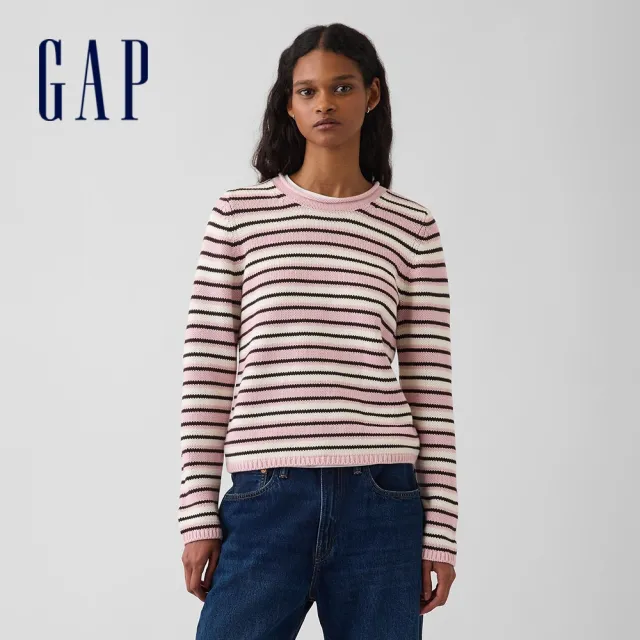 【GAP】100%純棉高領毛衣-粉色條紋(850110)