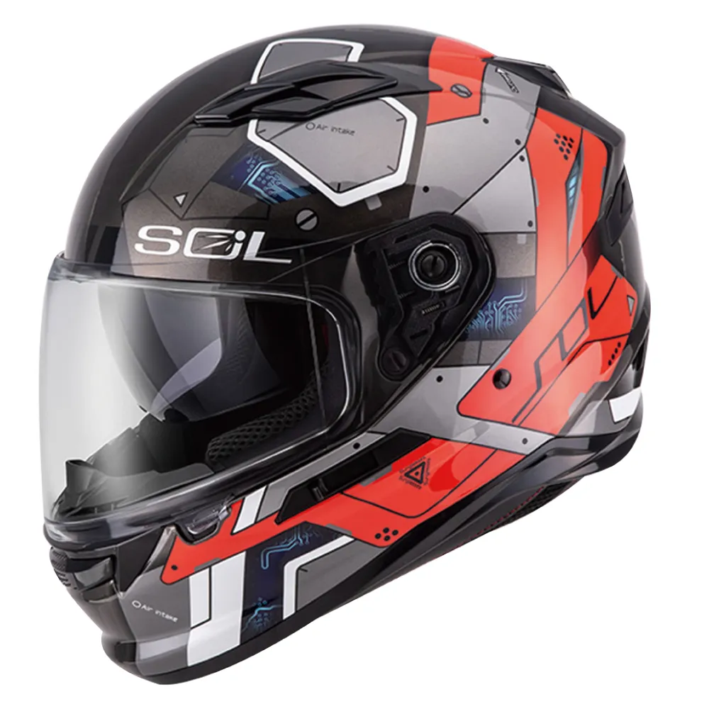 【SOL】SF-6 機動裝甲 鐵灰/紅 全罩式安全帽(內襯│鏡片│內藏墨鏡│加強型眼鏡溝)