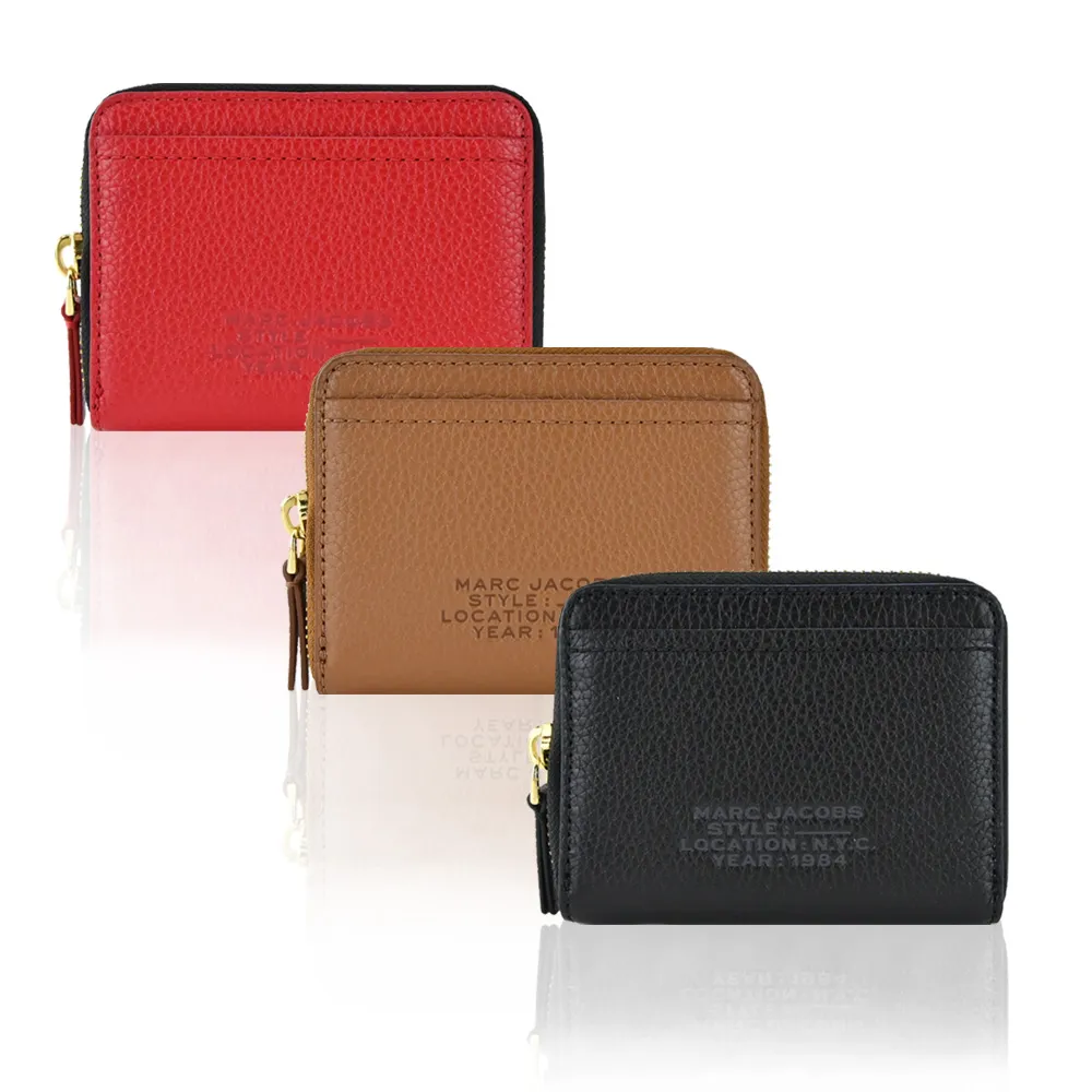 【MARC JACOBS 馬克賈伯】THE LEATHER ZIP壓印LOGO拉鍊卡片零錢包(多色選)