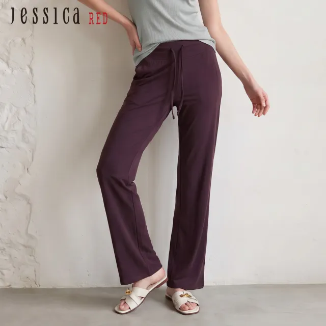 【Jessica Red】百搭休閒素色抽繩彈性寬褲R63206