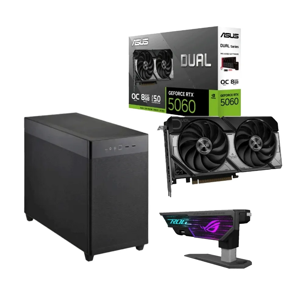 【ASUS 華碩】超值組★Dual GeForce RTX 5060 8GB OC 顯示卡+AP201黑色機殼+ROG支撐架