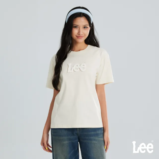 【Lee】女裝 短袖T恤 / 雙色LOGO印花 奶霜白 Boyfriend版型 / LB602099003