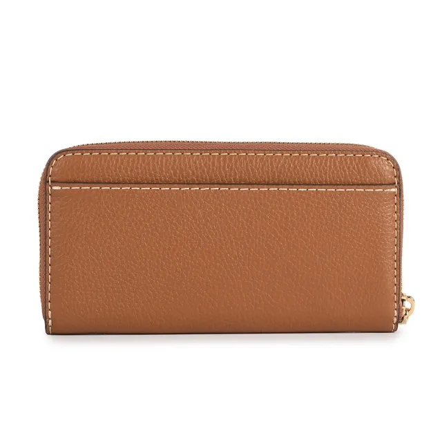 【KATE SPADE】經典金屬LOGO質感皮革拉鍊長夾(焦糖駝)