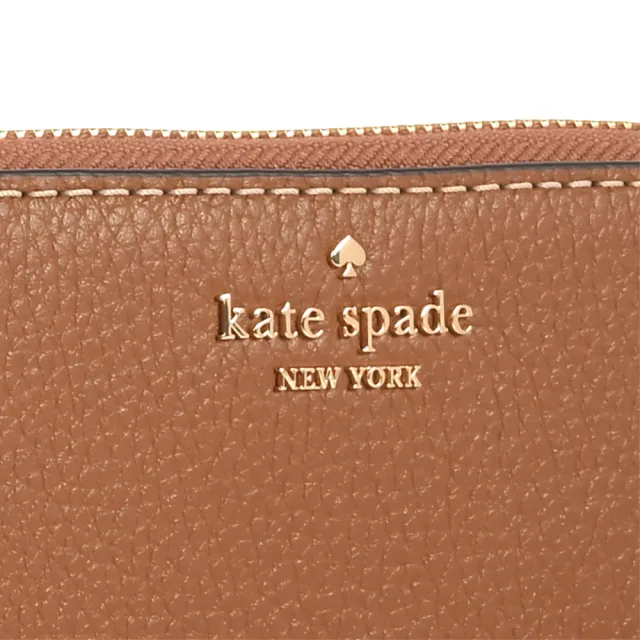 【KATE SPADE】經典金屬LOGO質感皮革拉鍊長夾(焦糖駝)