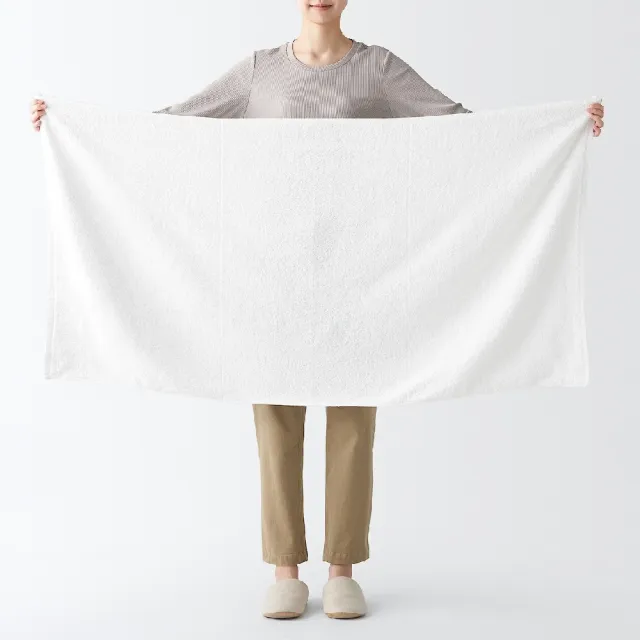 【MUJI 無印良品】棉圈絨雙線織浴巾/可吊掛(柔白/灰色/綠色/粉米/墨黑)成品尺寸:W70×L140 cm