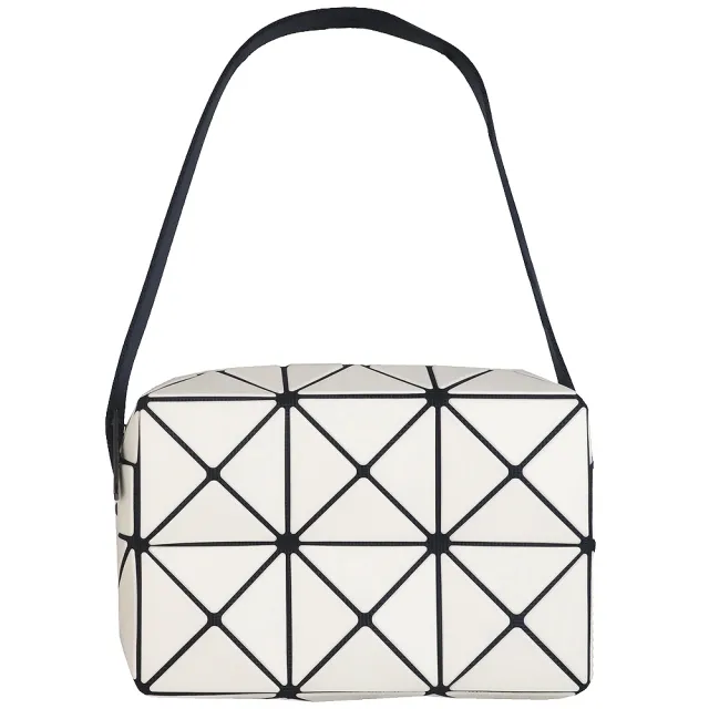【ISSEY MIYAKE 三宅一生】BAOBAO 皮紋方格2x3立體斜背包(白米色/小)