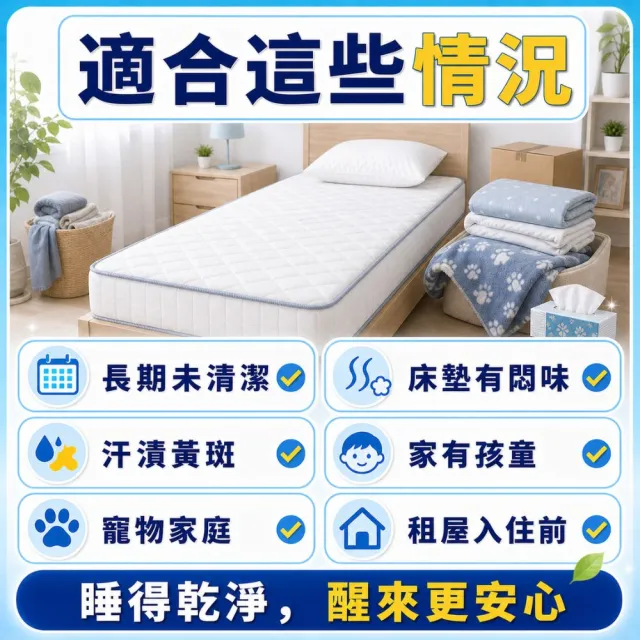 【森友家】特談★雙人床墊清洗卷(酵素、水洗抽吸徹底洗淨)