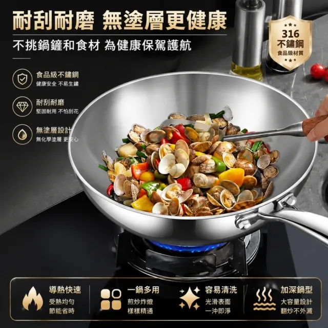 【銘利萊】22cm迷你炒鍋 316不鏽鋼炒鍋 不粘小炒鍋 煎炒鍋 炒菜鍋 煎鍋 加厚七層鋼 明火電磁爐通用