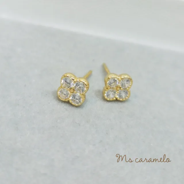 【Ms caramelo 焦糖小姐】925純銀鋯石 幸運草耳環