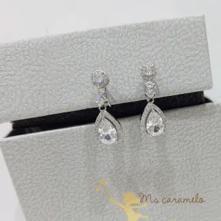 【Ms caramelo 焦糖小姐】夾式耳環 水滴鋯石耳環