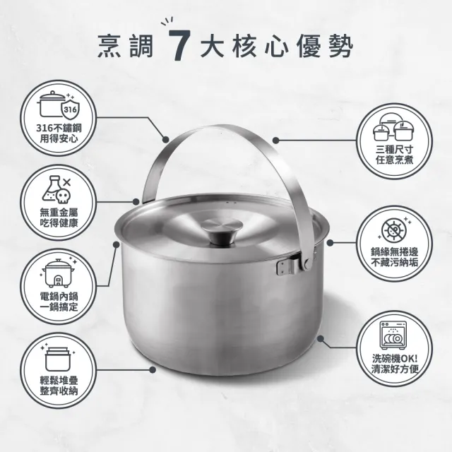 【mo select】台灣製極厚316不鏽鋼調理鍋3鍋6件組-22cm+19cm+16cm(mo選/電鍋適用/不挑爐具/內鍋/萬用鍋)