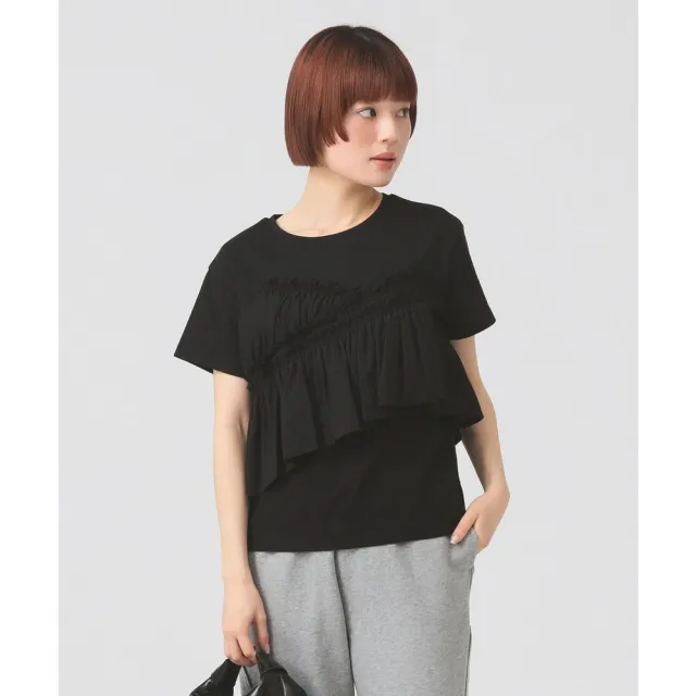 【BEAMS】官方旗艦館 Ray BEAMS / 女裝 不對稱 抓皺 荷葉邊 T恤