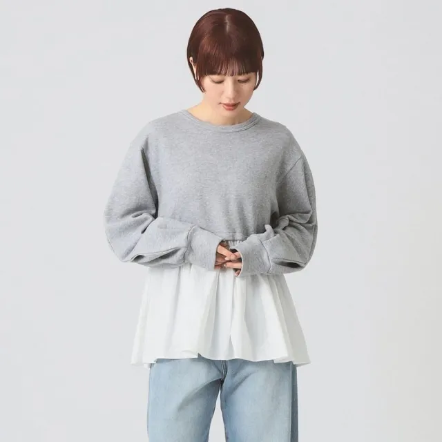 【BEAMS】官方旗艦館 Ray BEAMS / 女裝 抓皺 拼接 衛衣式 圓領 上衣