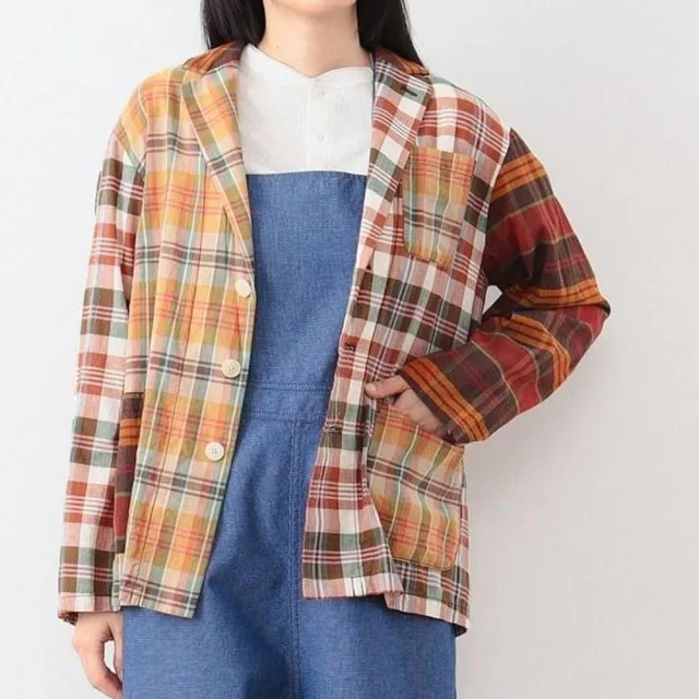 【BEAMS】官方旗艦館 BEAMS BOY / 女裝 馬德拉斯格紋 拼接 西裝外套