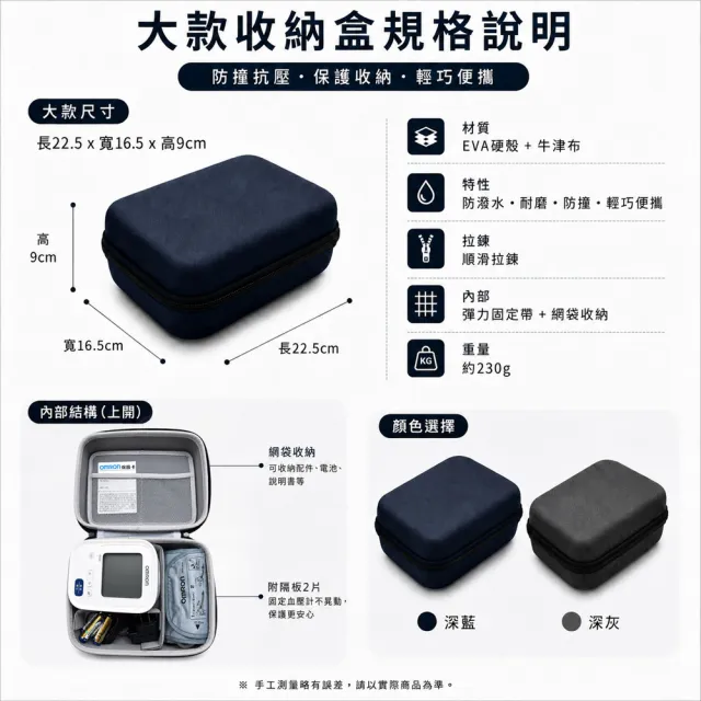 血壓計收納盒(大-深藍/深灰) 歐姆龍適用