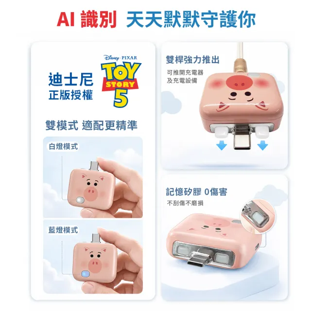 【YOMIX 優迷】磁吸編織線組★迪士尼玩具總動員滿電分離器(三眼怪/火腿/智慧滿電分離/斷電器)