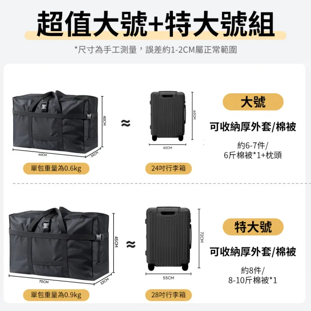 【YORI 優里】雙11 超值兩入組 特大號+大號 行李袋(大容量 耐重 行李包 收納 托運包 出國 搬家 牛津布)