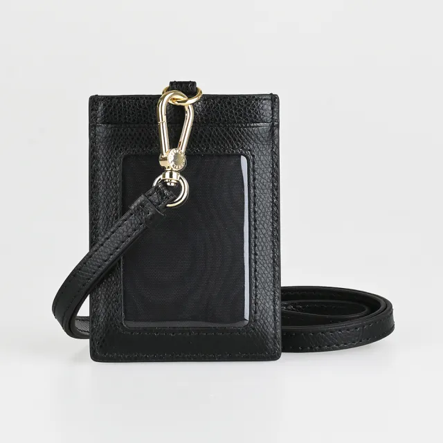 【FURLA 芙拉】FURLA精品粒面牛皮直式掛繩證件卡套(黑)