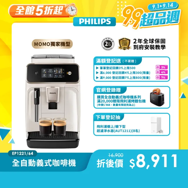 【Philips 飛利浦】2025新機上市 全自動義式咖啡機(EP1221/64)