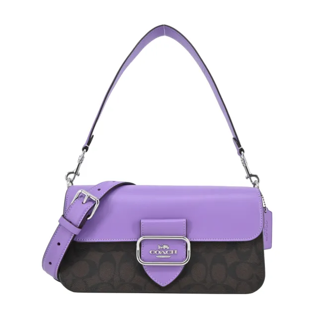 【COACH】Morgan LOGO方釦肩/斜背兩用包(咖啡紫)