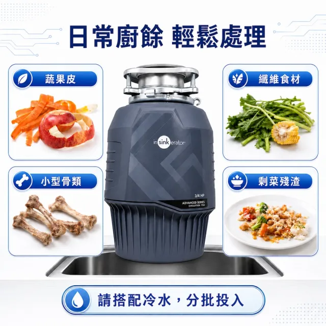 【美國Insinkerator】旗艦機種 Advanced Evolution 3/4HP 廚餘機 鐵胃 食物處理機 廚下型廚餘機(兩年保固)