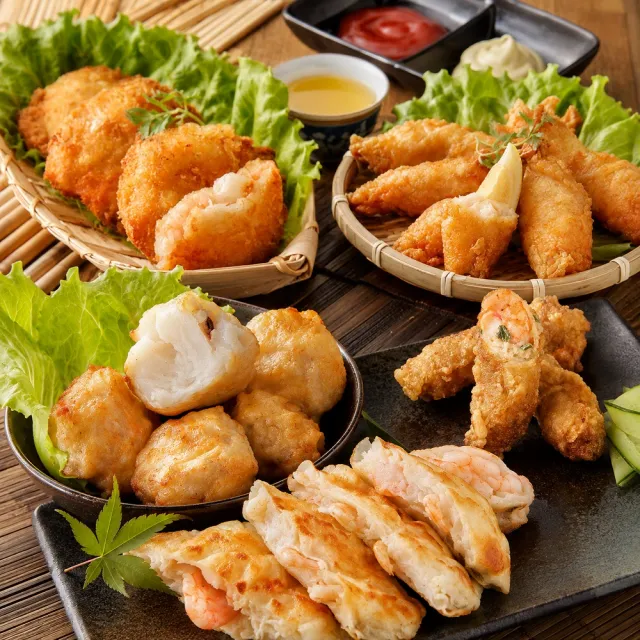 【興達港歐董魚丸】旗艦海鮮炸物任選x4 (花枝蝦排/月亮蝦餅/花枝丸/蝦卷/黑輪 興達港觀光漁港名店)