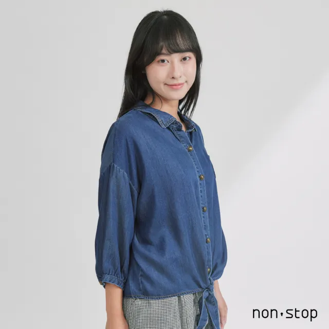 【non-stop】貓咪口袋綁帶丹寧襯衫-2色