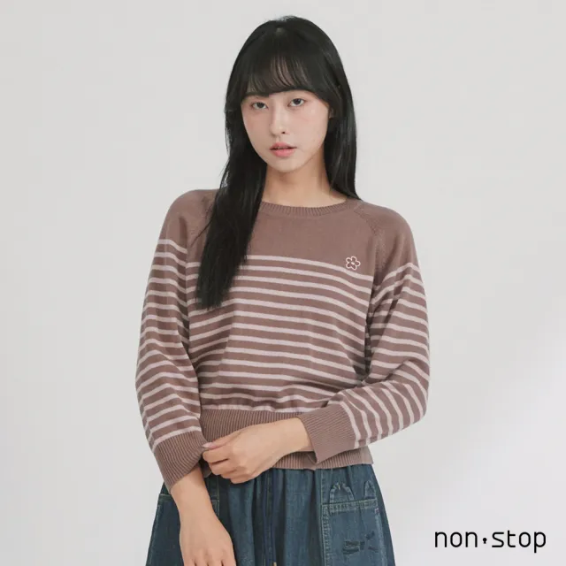 【non-stop】花朵刺繡條紋針織衫-2色