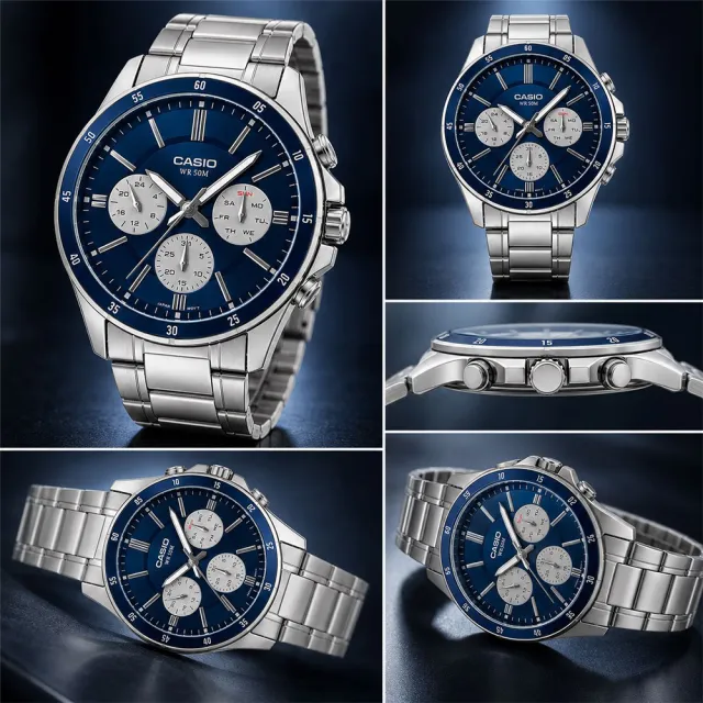 【CASIO 卡西歐】MTP-1374D-2A3  三眼賽車風格指針錶(時尚潮流 錶徑約4.35公分)