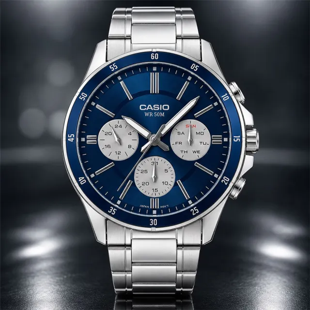 【CASIO 卡西歐】MTP-1374D-2A3  三眼賽車風格指針錶(時尚潮流 錶徑約4.35公分)