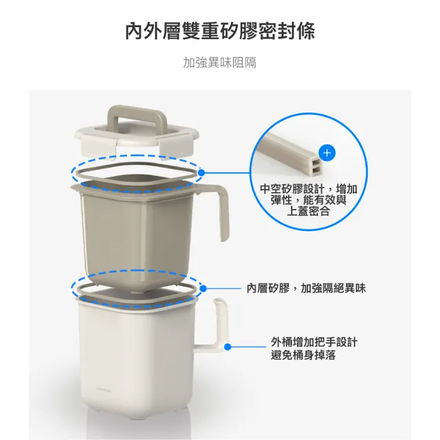 【LocknLock 樂扣樂扣】官方直營 密封防臭雙把手廚餘回收桶 3L/奶茶米