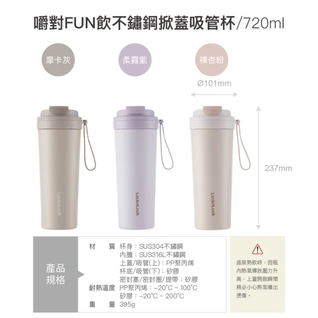 【LocknLock 樂扣樂扣】官方直營 嚼對FUN飲316不鏽鋼掀蓋保溫杯 720ml(掀蓋/吸管杯/保溫瓶/多色任選)