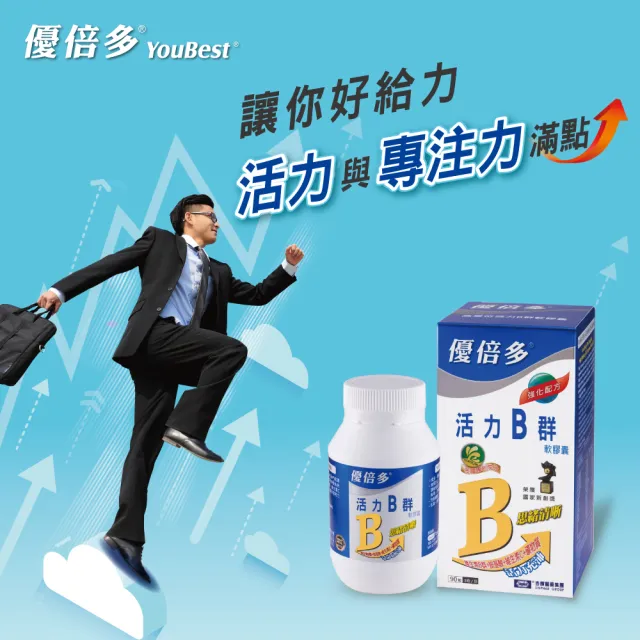 【YouBest 優倍多】活力B群軟膠囊3入(共270粒-高單位B群 胺基酸 管花肉蓯蓉 茯苓萃取物)