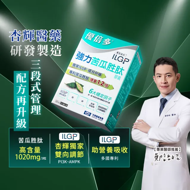 【YouBest 優倍多】強力苦瓜胜肽膠囊(60粒/盒-苦瓜高含量三粒1020mg  ILGP®專利成分 雙向調節)