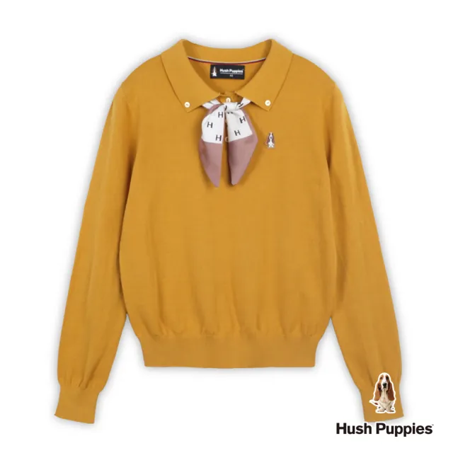 【Hush Puppies】女裝 線衫 造型領巾長袖線衫 (駱黃 / 64213103)