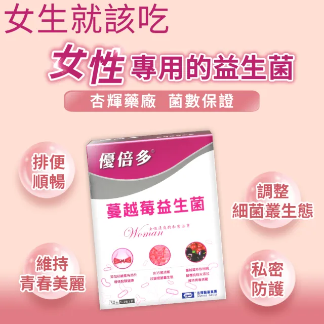 【YouBest 優倍多】蔓越莓益生菌(30包/盒-順暢益生菌.保證35億活菌.菸鹼素 專利私密益菌 女性專用益生菌)